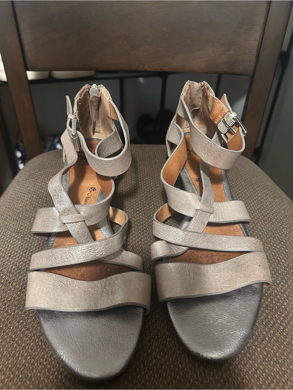Sofft Pewter Strappy Ankle Buckle Sandals